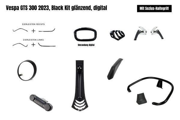 300 ccm All Black Kit glänzend für Vespa GTS 300 Modelle ab Baujahr 2023